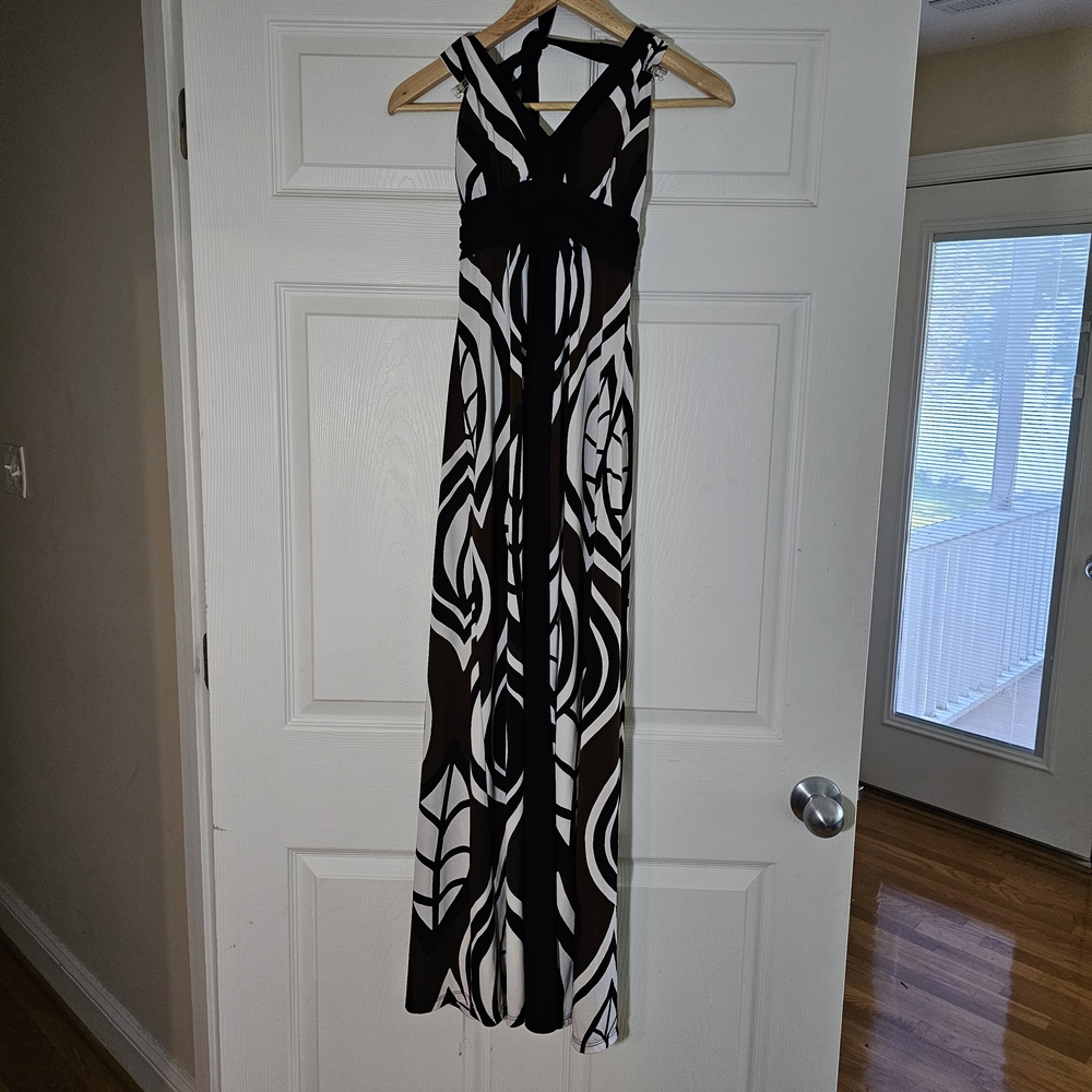 Bisou Bisou Black, Brown, and White Maxi Halter Style Dress Size 4